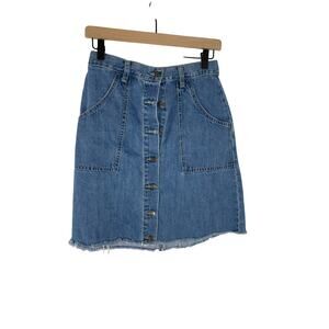 Free People Sz 2 Women's Button Denim Skirt Boho Western Cottage Farmhouse Denim
